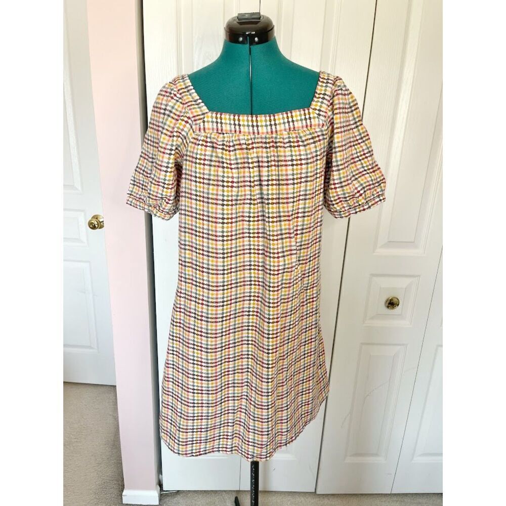Old Navy Multicolor Plaid Dobby Gingham Puff Sleeve Textured Swing Dress - Picture 5 of 11